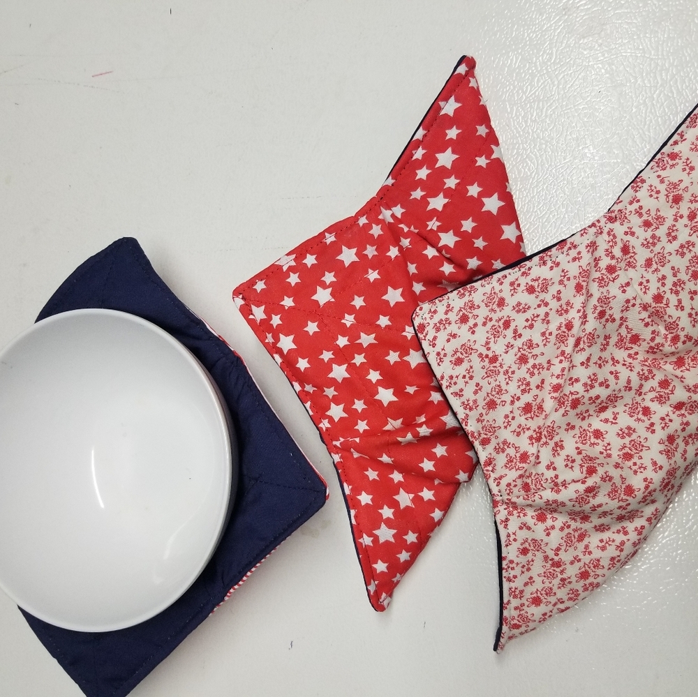 3 Bowl cozies, Holders, Handmade Red Blue NWTAG